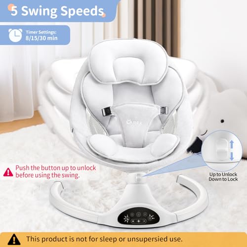 LAREX Baby Swing Infant Swing Electric Toddler Baby Rocker Portable for Newborn Boy Girl, 5 Sway Speeds with Remote Control, 10 Preset Melodies and Bluetooth, 0-6 Months Max 20 Lbs (White) - Image 2