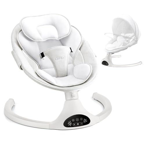 LAREX Baby Swing Infant Swing Electric Toddler Baby Rocker Portable for Newborn Boy Girl, 5 Sway Speeds with Remote Control, 10 Preset Melodies and Bluetooth, 0-6 Months Max 20 Lbs (White) - Image 1