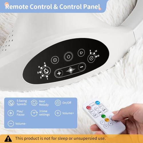 LAREX Baby Swing Infant Swing Electric Toddler Baby Rocker Portable for Newborn Boy Girl, 5 Sway Speeds with Remote Control, 10 Preset Melodies and Bluetooth, 0-6 Months Max 20 Lbs (White) - Image 3