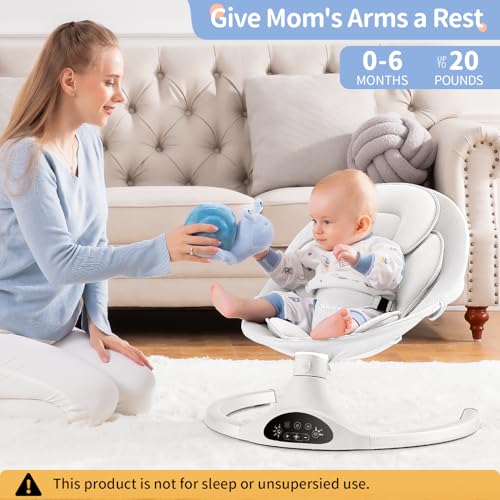 LAREX Baby Swing Infant Swing Electric Toddler Baby Rocker Portable for Newborn Boy Girl, 5 Sway Speeds with Remote Control, 10 Preset Melodies and Bluetooth, 0-6 Months Max 20 Lbs (White) - Image 4