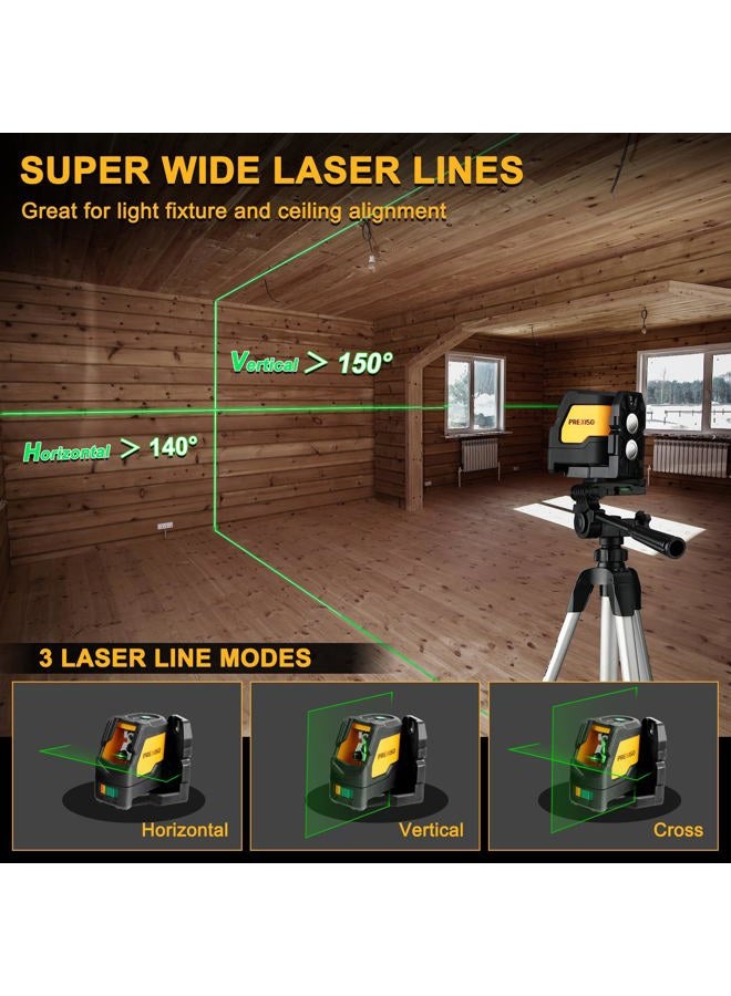 Prexiso Laser Level with Tripod, IP54 Professional 150 Wide Angle - 100Ft Cross Laser Line Tool for Construction, Ceiling Alignment, Floor Tile - Image 2