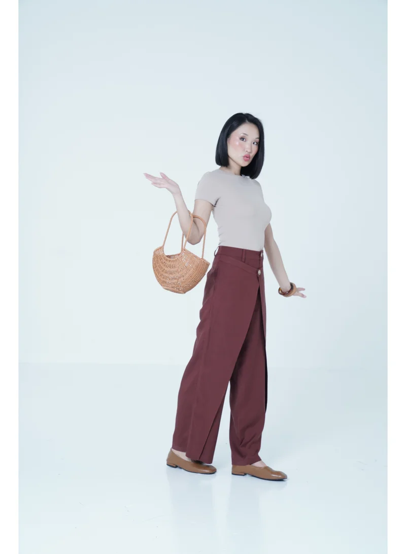Ashita Fernandes Chloe Linen-Blend Wide-Leg Pants – Deep Maroon