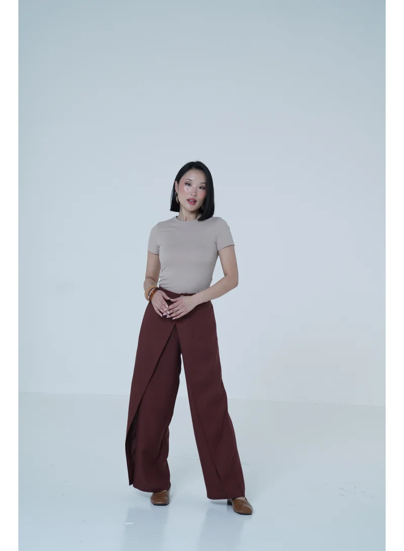 Ashita Fernandes Chloe Linen-Blend Wide-Leg Pants – Deep Maroon