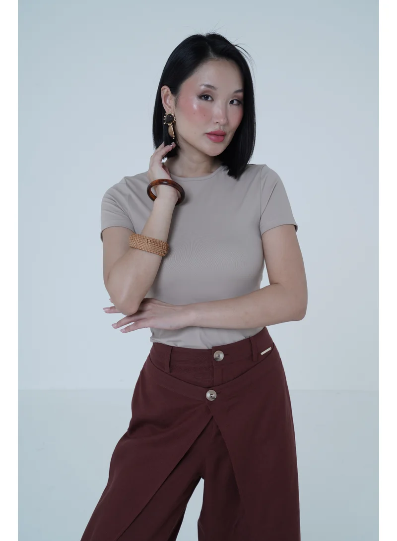 Ashita Fernandes Chloe Linen-Blend Wide-Leg Pants – Deep Maroon