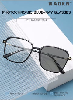 WAOKN Women's Blue Light Blocking Sunglasses Anti UV and Glare Blue Light Filter Computer Glasses Square Color Changing Anti Eyestrain Headache Eyewear Ladies Sun Glasses Eyewear Black  - Image 3