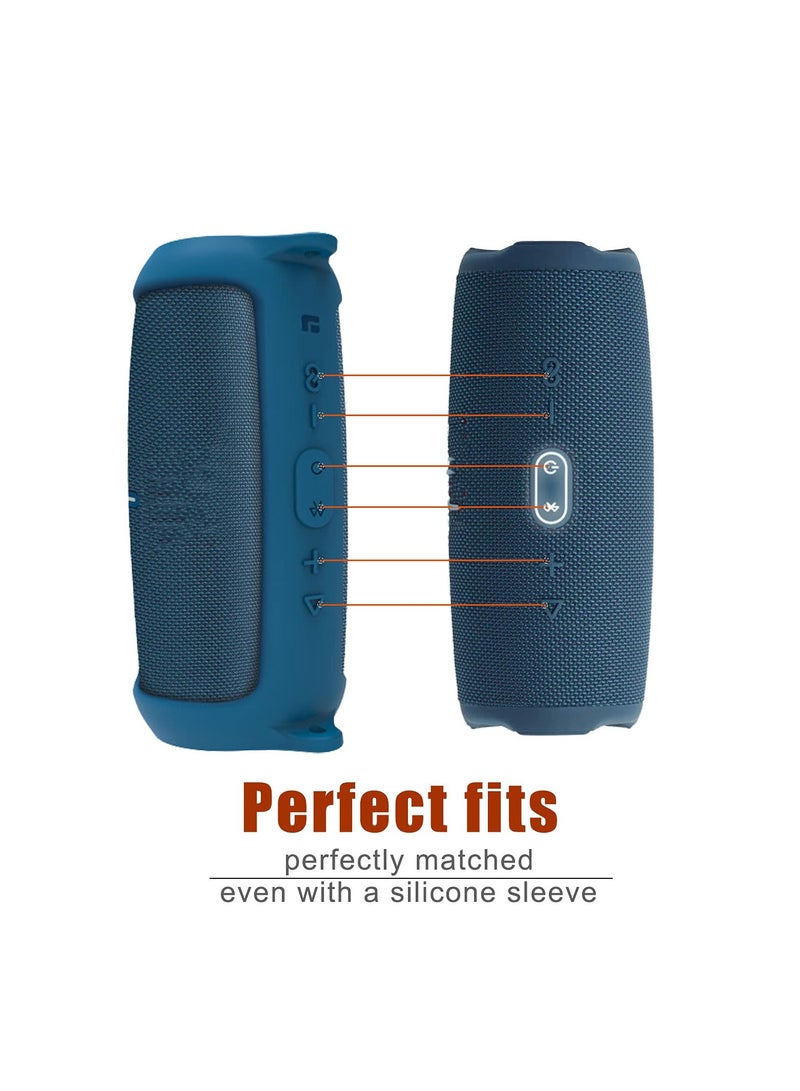 Silicone Case Cover for JBL Charge 5 Speaker Travel Protective Carrying Gel Soft Skin Waterproof Rubber Pouch with Shoulder Strap(Blue) - Image 2