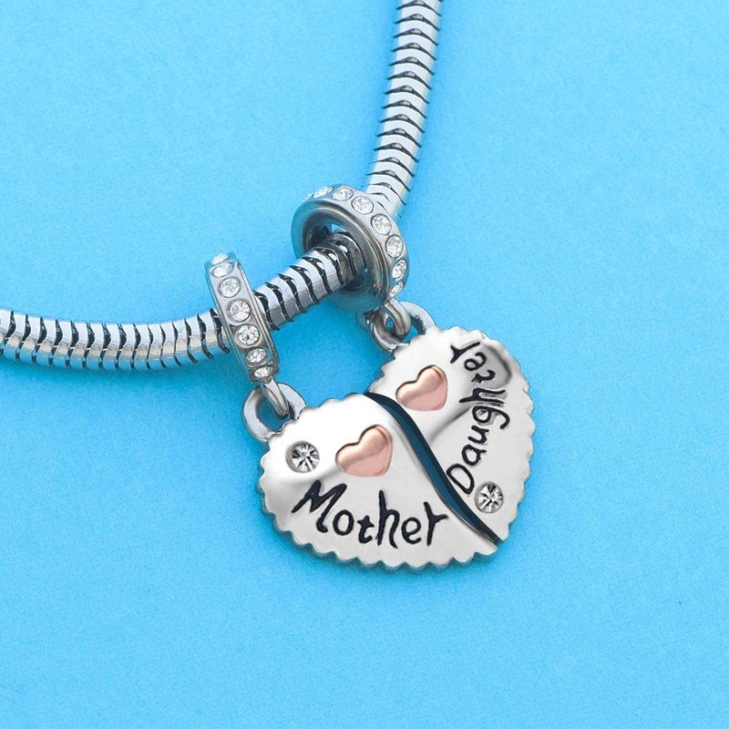 KunBead Heart Love Mother and Daughter Dangle Charms for Bracelets Birthday Gift for Mom for Women - Image 5