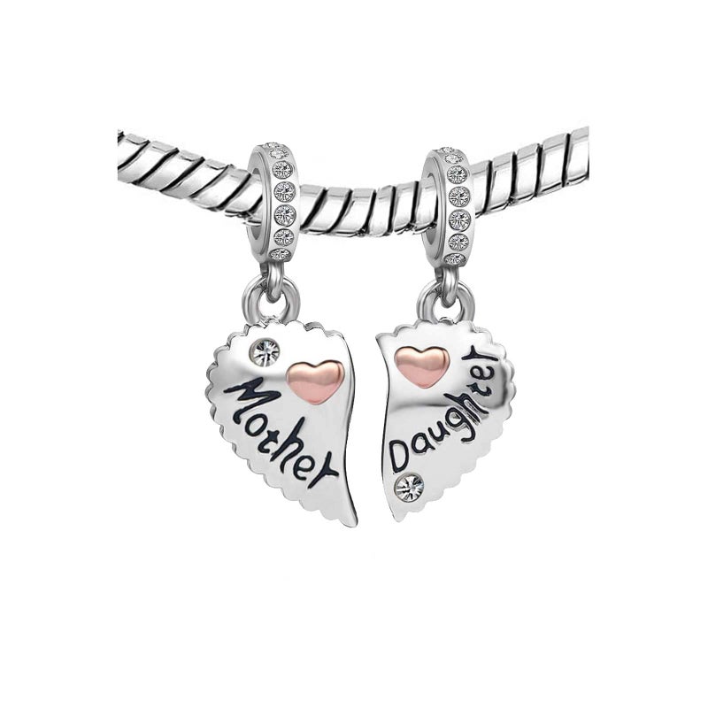 KunBead Heart Love Mother and Daughter Dangle Charms for Bracelets Birthday Gift for Mom for Women - Image 3
