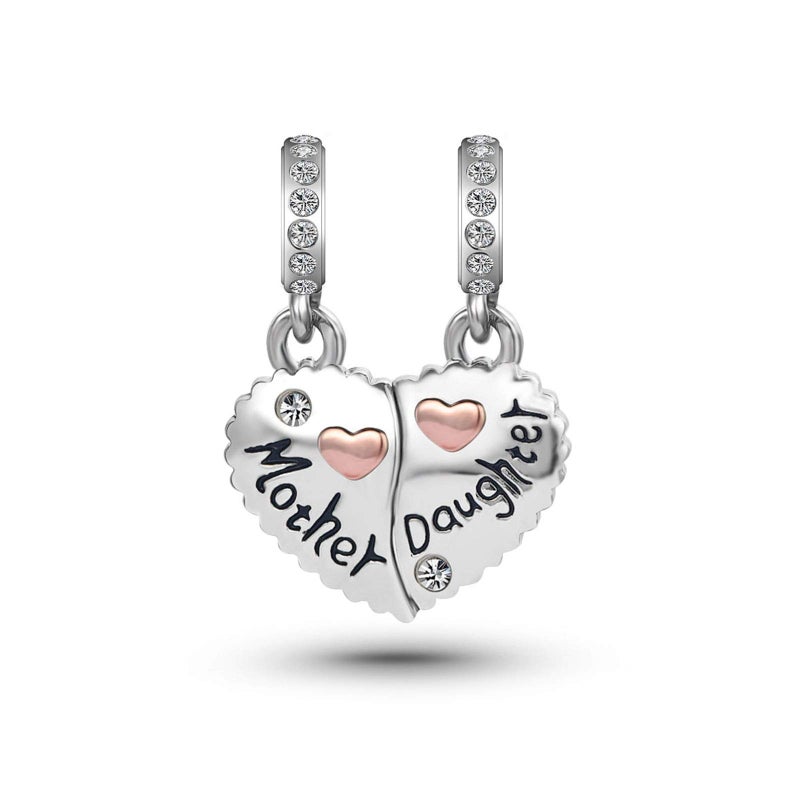 KunBead Heart Love Mother and Daughter Dangle Charms for Bracelets Birthday Gift for Mom for Women - Image 2