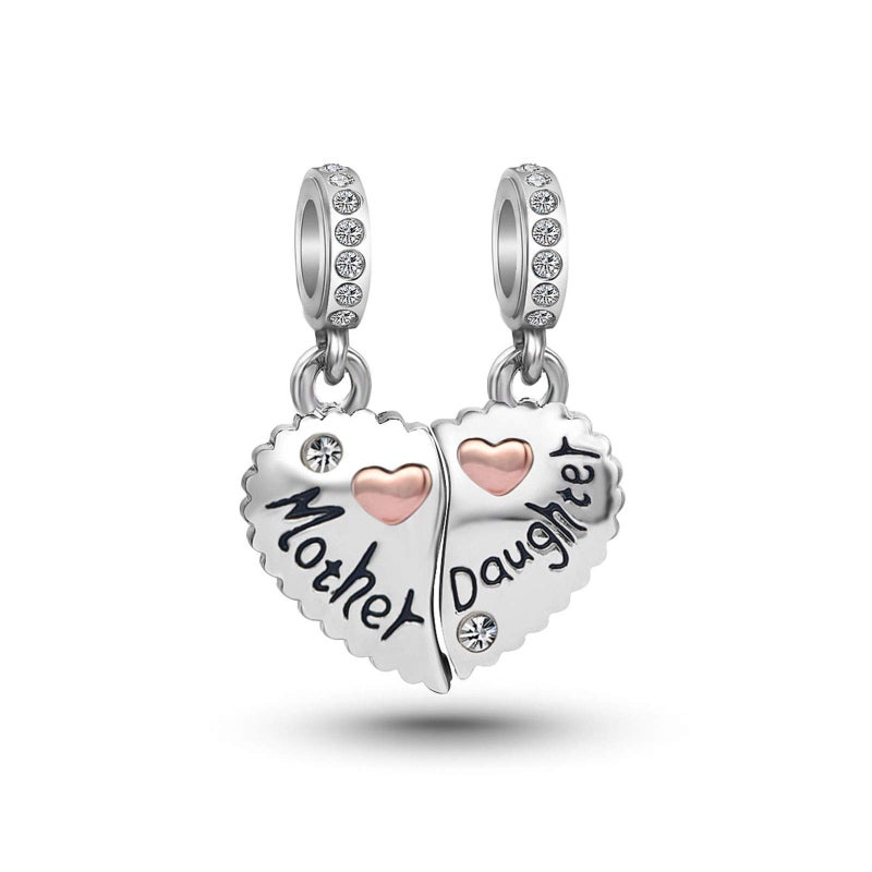 KunBead Heart Love Mother and Daughter Dangle Charms for Bracelets Birthday Gift for Mom for Women - Image 1