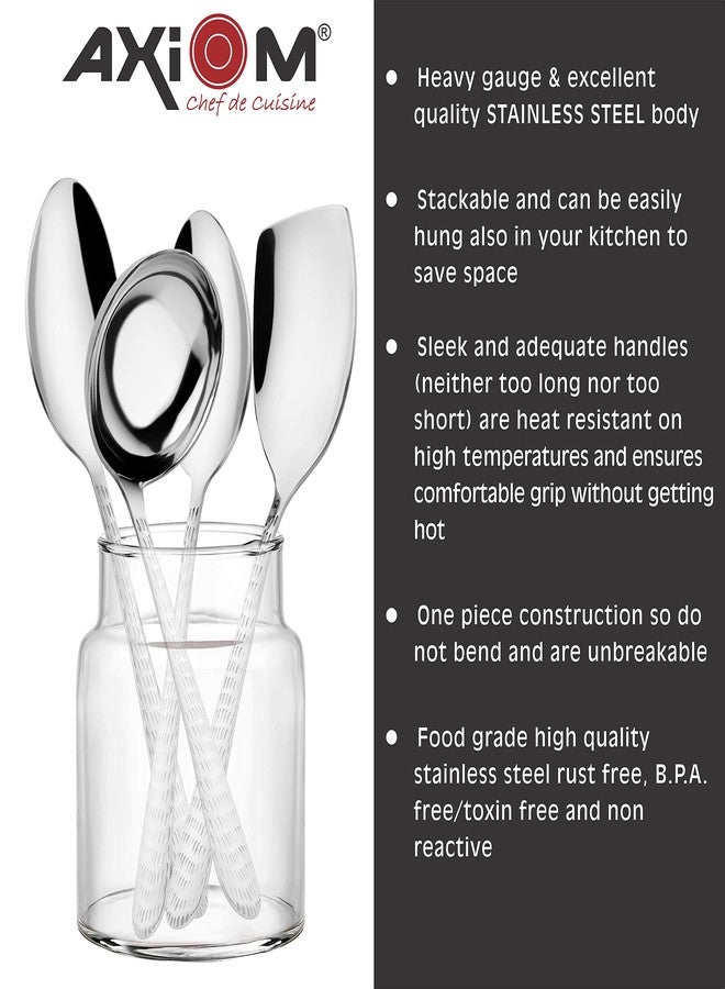 AXIOM Serving Spoons Stainless Steel 5 Piece Heavy Gauge Non-Stick Set of 2 Soup Ladle (Karchi), 2 Solid Spoon (Chamcha) and 1 Rice Spoon for Serving Soup/Curry/dal/Rice/Pasta - Image 5