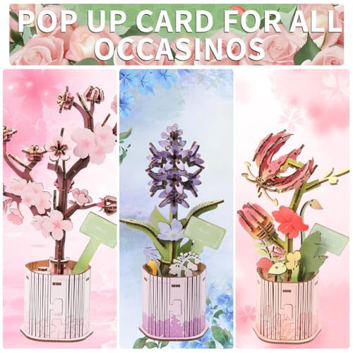 Insgen 3D Wooden Flower Puzzle for Adults DIY Wooden Bouquet Building Sets 3 Flowers Botanical Model Craft Kits Living Room Shelf Table Decor Gift for Plant Lovers Enthusiasts - Image 5