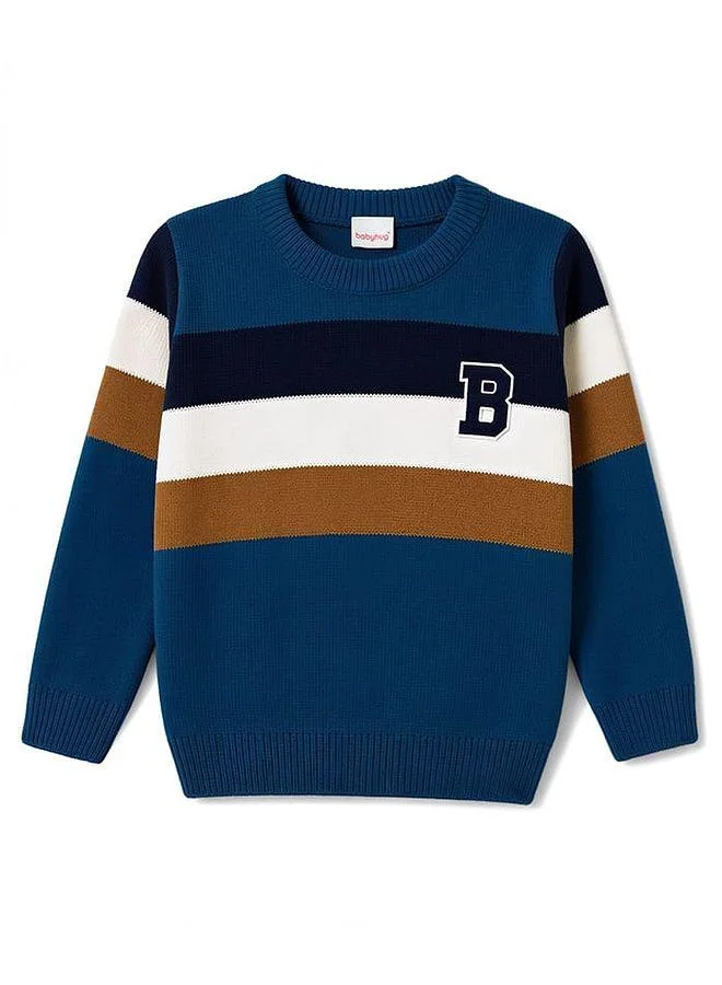 Babyhug Babyhug Knit Full Sleeves Sweater and Pants Set with Color Block Design - Navy