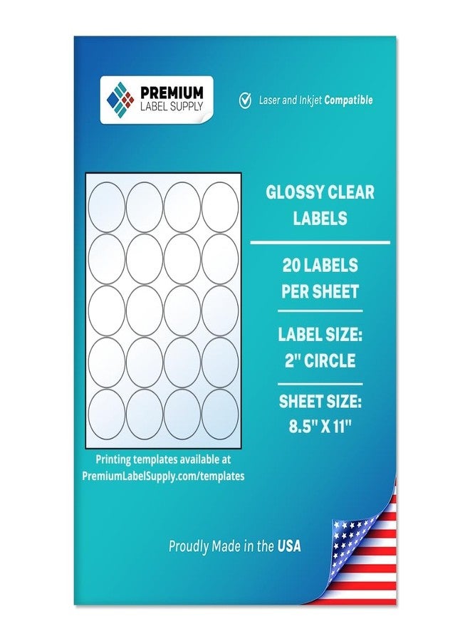 Premium Label Supply Glossy Clear Sticker Round Labels - 2" Circle - Laser/Inkjet Compatible - (20 Labels/Sheet), 10 Sheets - 200 Total Adhesive Labels - Image 1
