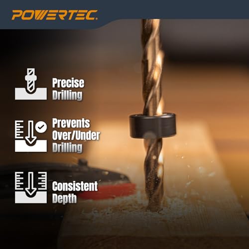 POWERTEC مجموعة أساور توقف بت الحفر POWERTEC، مجموعة مكونة من 7 قطع، أداة ضبط عمق بت الحفر قابلة للتعديل مع مفتاح ألين، أساور توقف مع علامات حجم النظام الإمبراطوري - 1/8"، 3/16"، 1/4"، 5/16"، 3/8"، 7/16"، 1/2" (71491) - Image 2