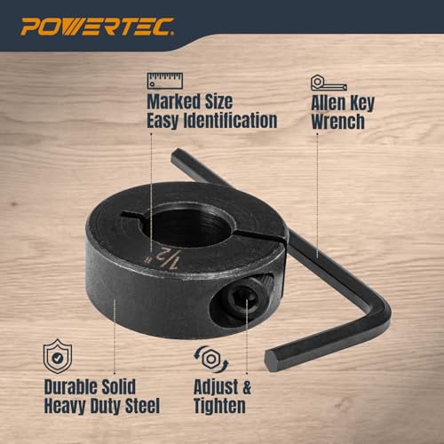 POWERTEC مجموعة أساور توقف بت الحفر POWERTEC، مجموعة مكونة من 7 قطع، أداة ضبط عمق بت الحفر قابلة للتعديل مع مفتاح ألين، أساور توقف مع علامات حجم النظام الإمبراطوري - 1/8"، 3/16"، 1/4"، 5/16"، 3/8"، 7/16"، 1/2" (71491) - Image 4