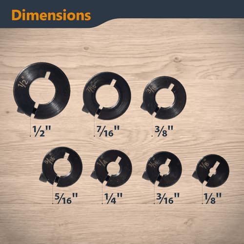 POWERTEC مجموعة أساور توقف بت الحفر POWERTEC، مجموعة مكونة من 7 قطع، أداة ضبط عمق بت الحفر قابلة للتعديل مع مفتاح ألين، أساور توقف مع علامات حجم النظام الإمبراطوري - 1/8"، 3/16"، 1/4"، 5/16"، 3/8"، 7/16"، 1/2" (71491) - Image 5