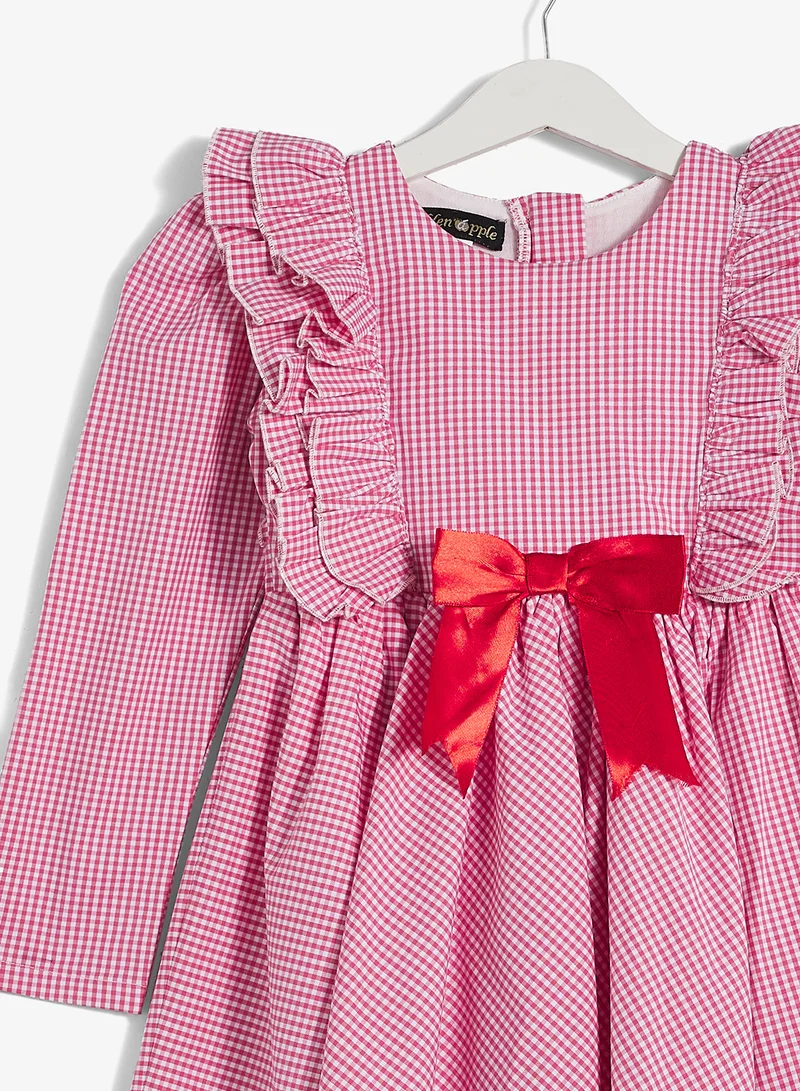 Little Golden Apple Little Full Sleeve Checkered Dress