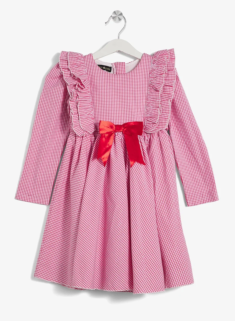 ليتل جولدن ابل فستان كاروهات بأكمام كاملة