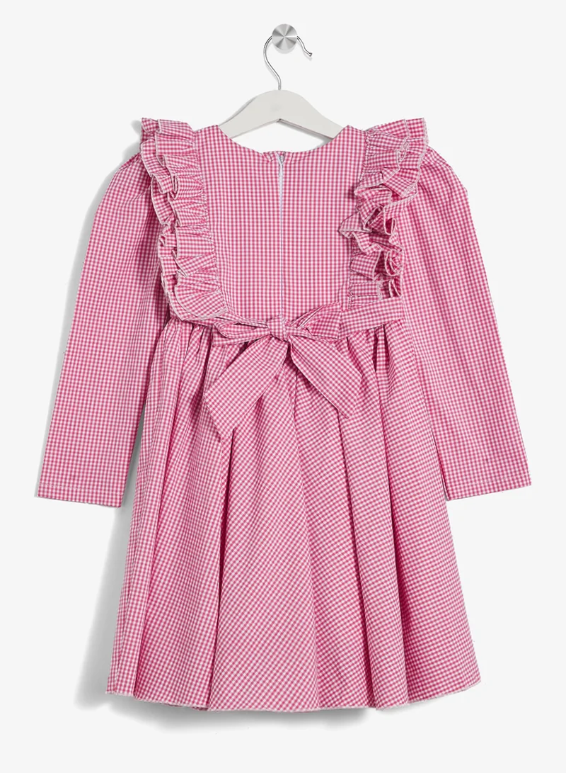 ليتل جولدن ابل فستان كاروهات بأكمام كاملة