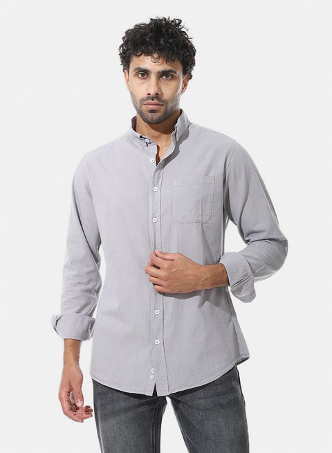 Buttoned Long Sleeves Shirt With Side Pocket _ Grey