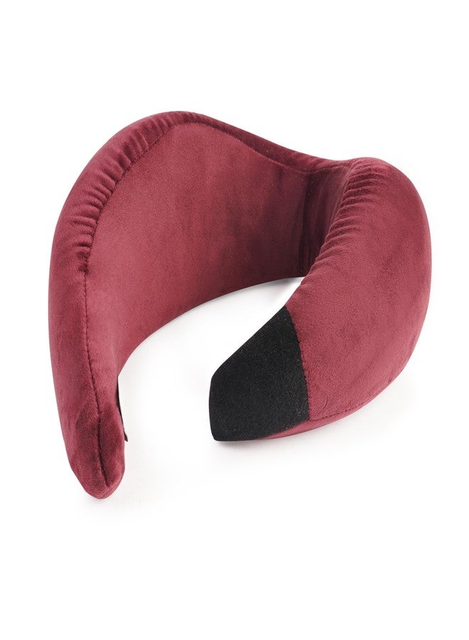 EOXO Travel Neck Pillow | Premium Memory Foam Neck Pillow for Flight Travel, Car Sleeping | Adjustable Head Rest, Neck Rest Travelling Pillow for Sleeping Head Support (Wine, Pack of 1) - Image 5
