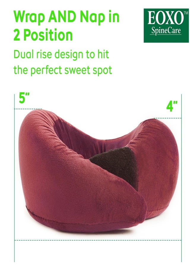 EOXO Travel Neck Pillow | Premium Memory Foam Neck Pillow for Flight Travel, Car Sleeping | Adjustable Head Rest, Neck Rest Travelling Pillow for Sleeping Head Support (Wine, Pack of 1) - Image 3