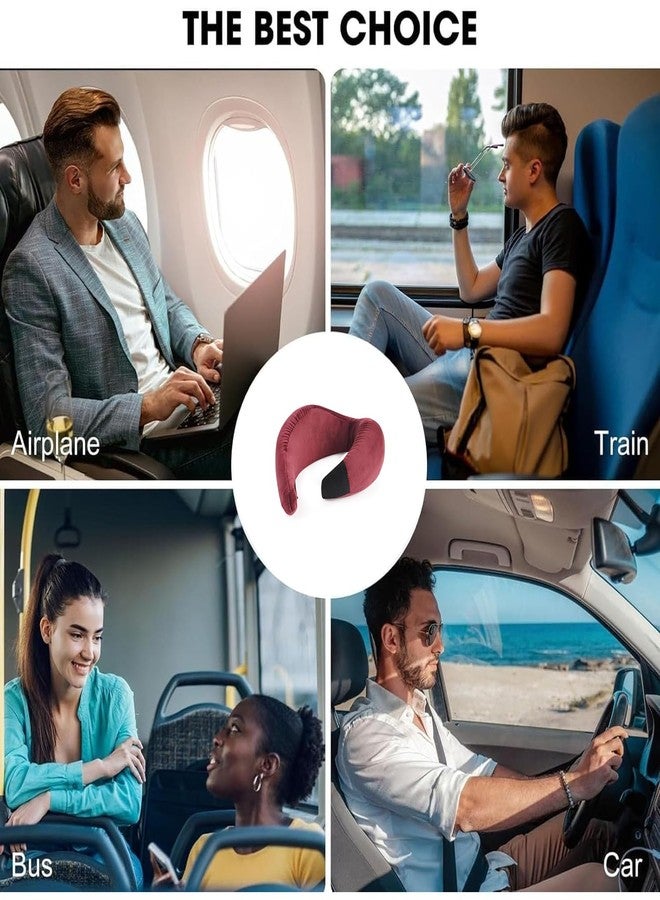 EOXO Travel Neck Pillow | Premium Memory Foam Neck Pillow for Flight Travel, Car Sleeping | Adjustable Head Rest, Neck Rest Travelling Pillow for Sleeping Head Support (Wine, Pack of 1) - Image 2