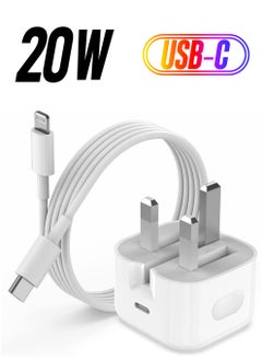 ELTRAZONE 20W USB C Fast Charger for iPhone 14/14 Plus/14 Pro/14 Pro Max/13 12 11 X XR XS SE 2020 8 7 6 6S Mini, Pad Pro, Type C PD Wall Charging Plug UK Type C Power Adapter and 5FT Cord  - Image 1