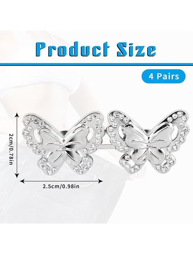 4 Pcs Butterfly No-Sew Jeans Waist Button, Adjustable Jean Button Pin, Detachable Waist Body Fit Tighten Buckles Fastening Tools (Silver) - Image 2