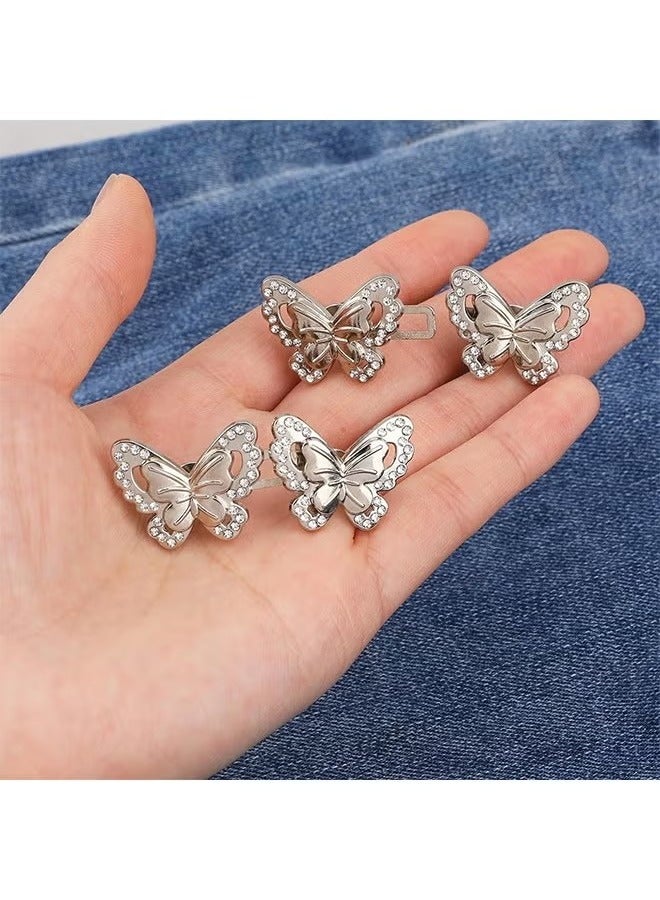 4 Pcs Butterfly No-Sew Jeans Waist Button, Adjustable Jean Button Pin, Detachable Waist Body Fit Tighten Buckles Fastening Tools (Silver) - Image 5