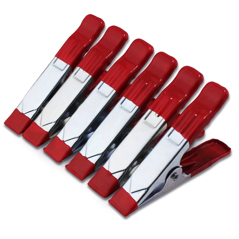 ESUMIC 6 x 4inch A Metal Spring Clamps Heavy Duty Spring Metal Spring Clamps Rubber Coated Tipped Grip Holder For Camping Tarpaulin Red 6Piece
