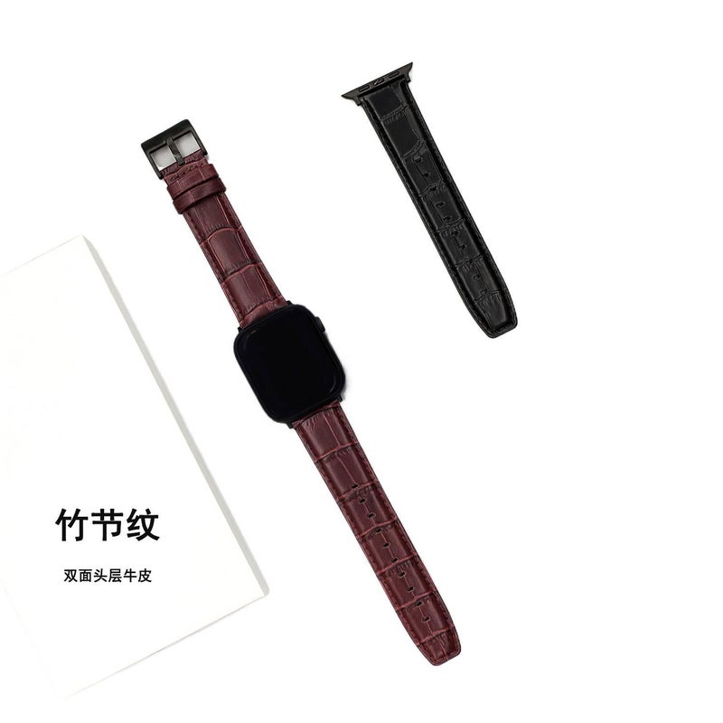 AD Blue Classic Leather Strap Smartwatch Band Compatible with Apple Watch / SE with Adjustable Fit Replacement Strap for Daily Wear - Image 3