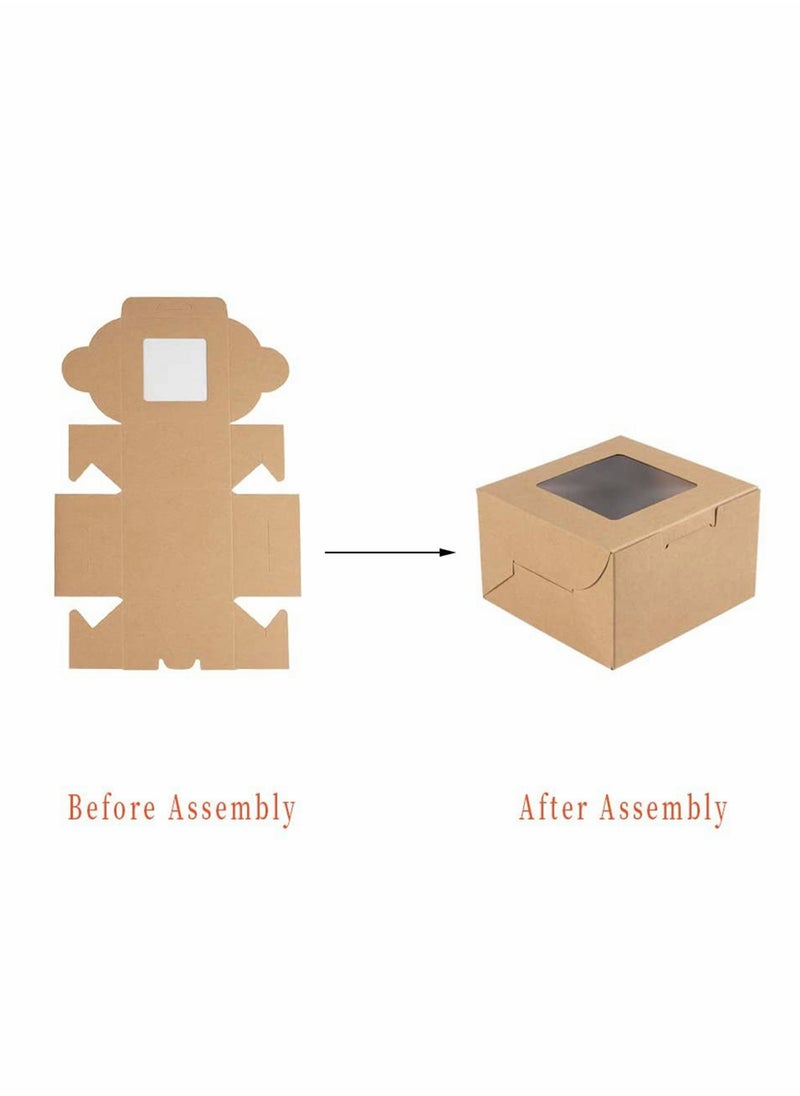 KASTWAVE - 10 Pack Bakery Boxes Small Brown Cake Box Small Kraft Cookie Boxes with Window for Cupcakes Pies, Donuts, 4x4x2.5 Inches - Image 1