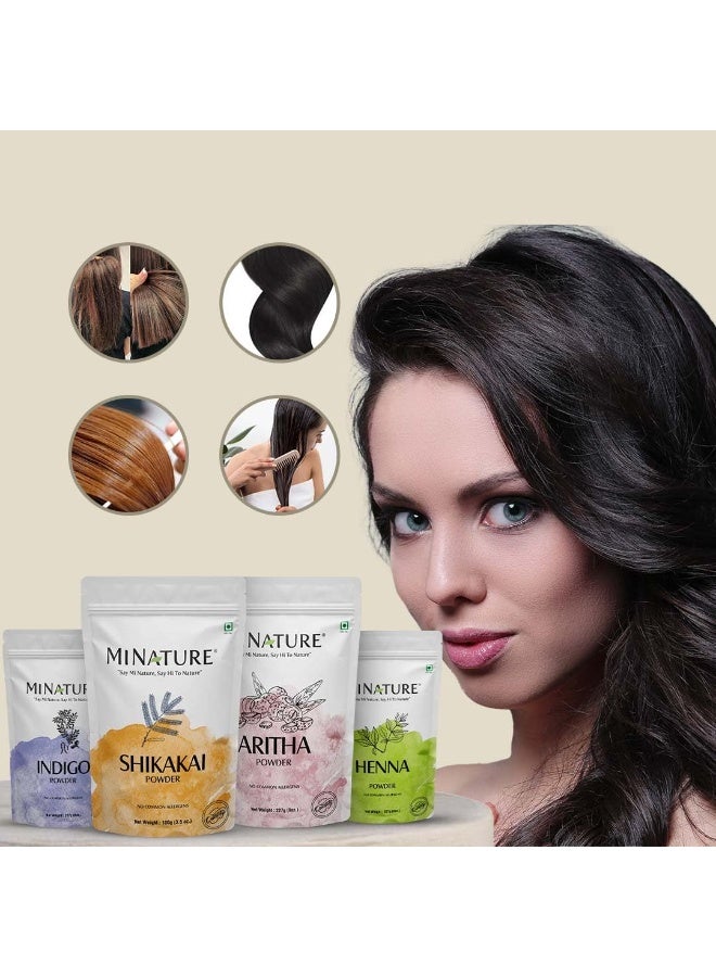 minature Combo of Henna, Indigo, Shikakai, & Aritha Powders for Smooth & Shiny Hair Color dye| Pure Organic Powders for Natural for Frizzy Damaged Hair Growth |Hand & Hair Mehndi -227 * 4gm - Image 3
