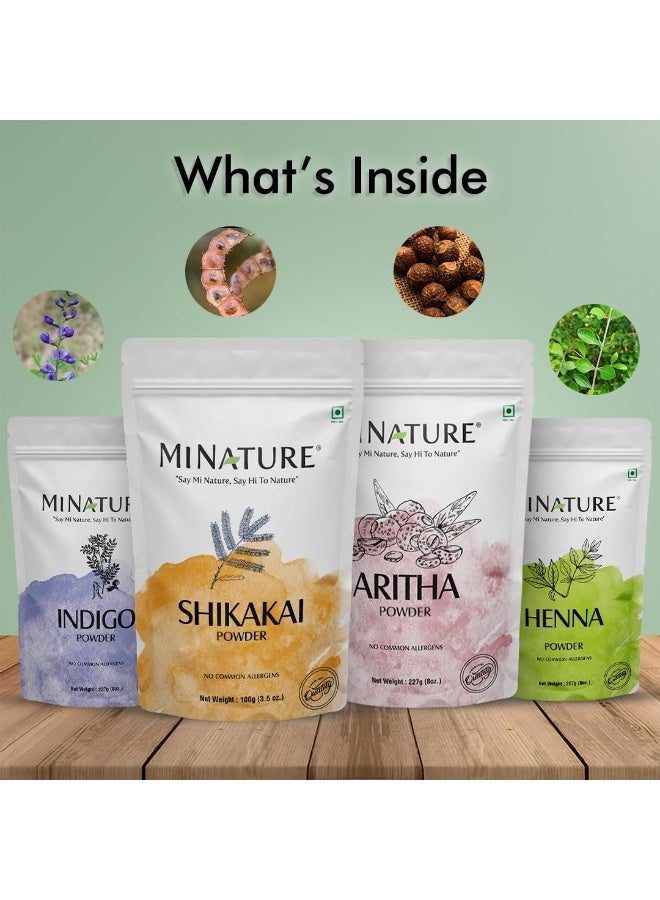 minature Combo of Henna, Indigo, Shikakai, & Aritha Powders for Smooth & Shiny Hair Color dye| Pure Organic Powders for Natural for Frizzy Damaged Hair Growth |Hand & Hair Mehndi -227 * 4gm - Image 4