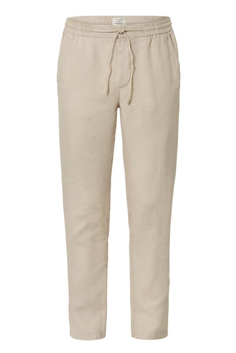 Tchibo Men Drawstring Plain Linen Sweatpants, Beige - Image 2