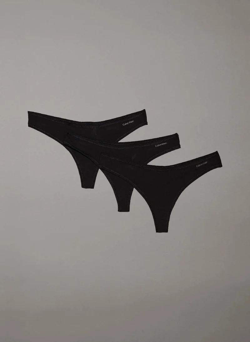 Calvin Klein Black /Black /Black 3 Pack Thongs - Ideal Cotton for Women | Best Price UAE