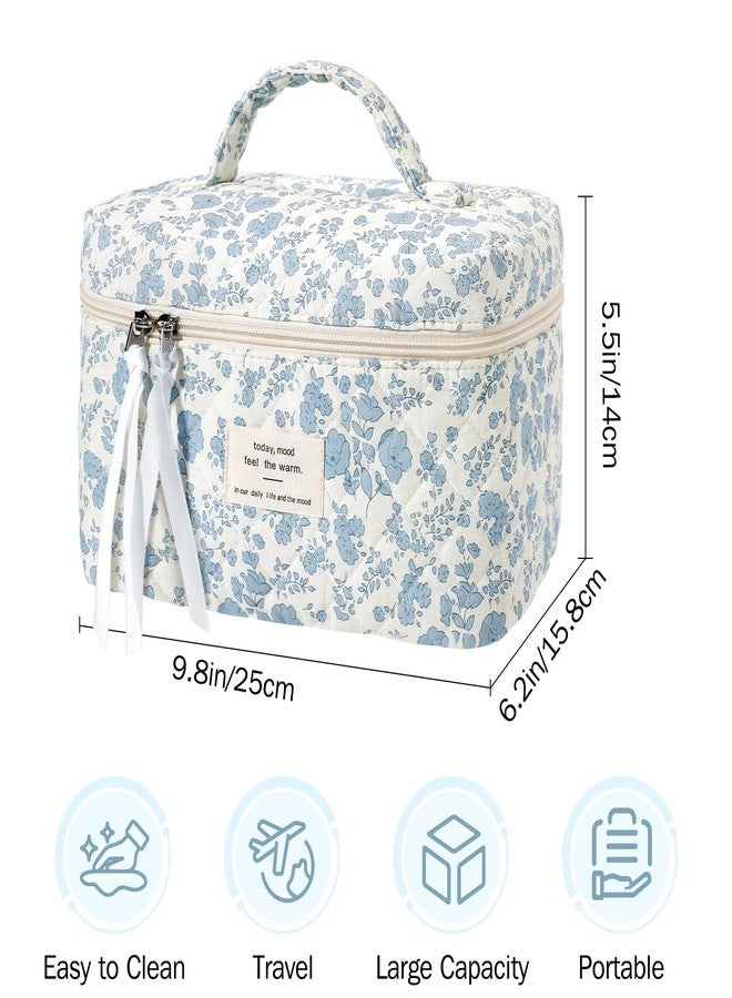حقيبة مكياج كبيرة مبطنة من سينبو، حقيبة مستحضرات تجميل قطنية مزينة بالزهور للنساء، حقيبة مكياج أنيقة وجذابة، حقيبة تنظيم مكياج للسفر مزودة بسحاب وشريط - Image 2