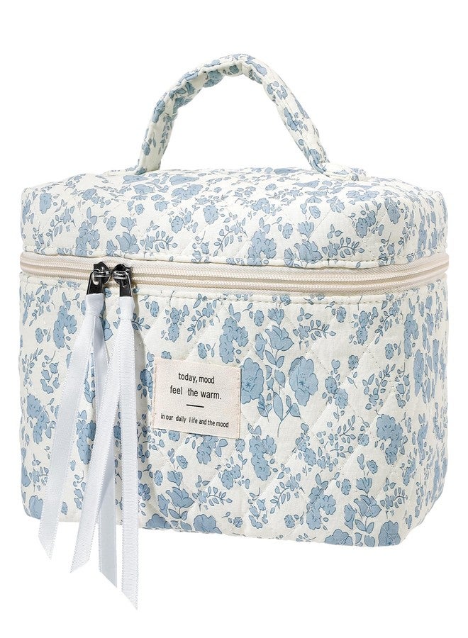 حقيبة مكياج كبيرة مبطنة من سينبو، حقيبة مستحضرات تجميل قطنية مزينة بالزهور للنساء، حقيبة مكياج أنيقة وجذابة، حقيبة تنظيم مكياج للسفر مزودة بسحاب وشريط - Image 1