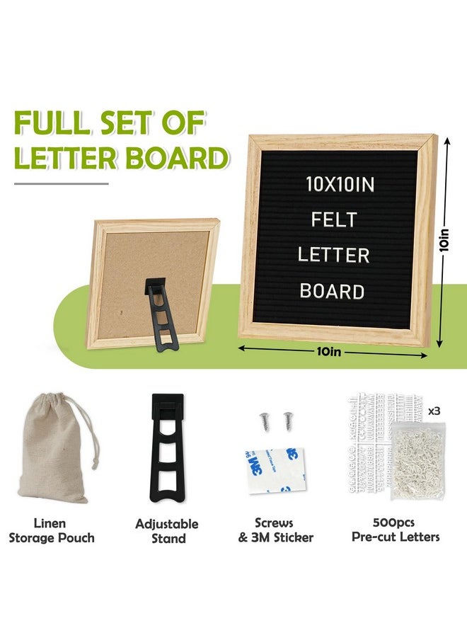 4 Thought Letter Board Sign With 500 Letters 10" X 10" Felt Letter Board With Stand Oak Wooden Frame Message Board Mother'S Day Gift Black Announcement Board Birthday Decor  - Image 3