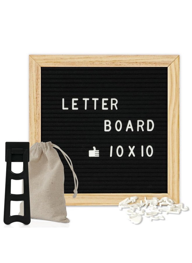 4 Thought Letter Board Sign With 500 Letters 10" X 10" Felt Letter Board With Stand Oak Wooden Frame Message Board Mother'S Day Gift Black Announcement Board Birthday Decor  - Image 1
