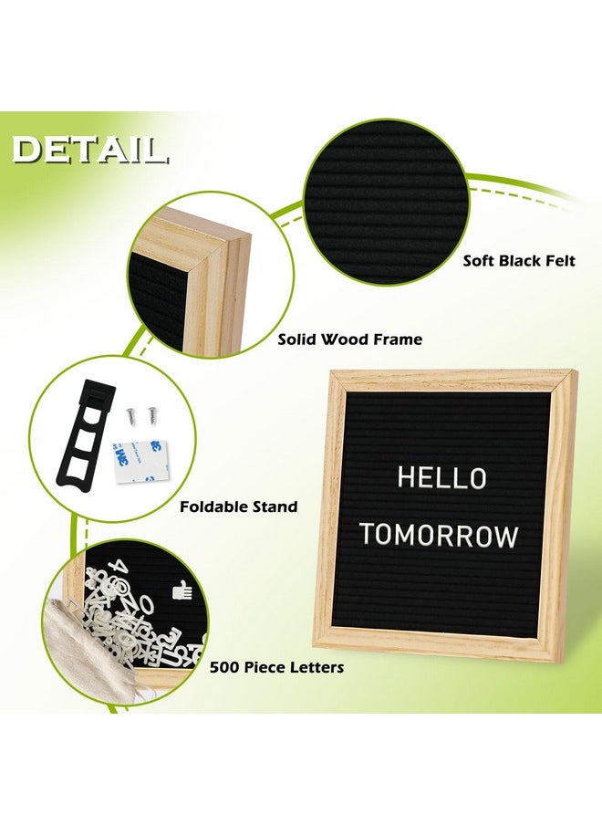 4 Thought Letter Board Sign With 500 Letters 10" X 10" Felt Letter Board With Stand Oak Wooden Frame Message Board Mother'S Day Gift Black Announcement Board Birthday Decor  - Image 2