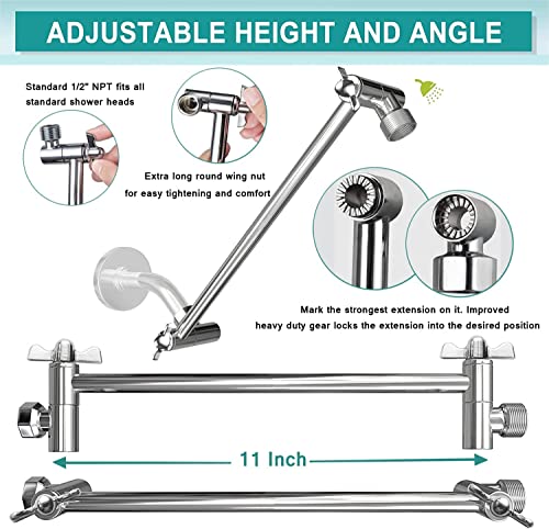 bellearly Shower Head, High Pressure 10" Square Rain Shower Head with 3 Settings Handheld Spray Combo, 78" Extra Long Shower Hose, 3-Way Diverter, Height/Angle Adjustable Extension Arm, Chrome, BELLEARLY - Image 3
