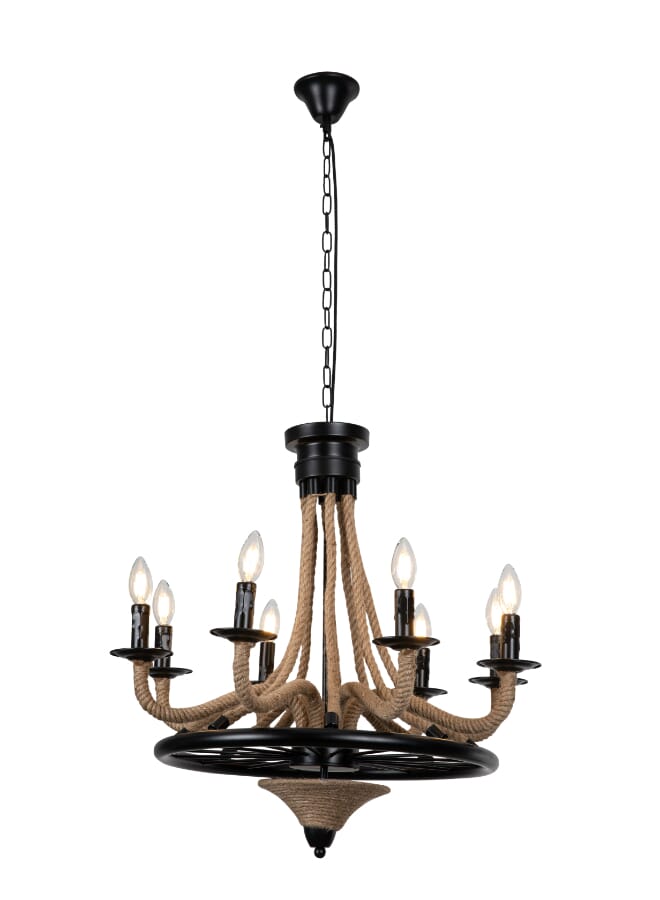 Best Power Rustic Rope Chandelier – Model 9003 | Vintage Ceiling Pendant Light with 8 E14 Lamp Holders | 50CM Diameter with 55CM Adjustable Cord | Industrial Farmhouse Hanging Light Fixture (Bulbs Not Included)  - Image 2