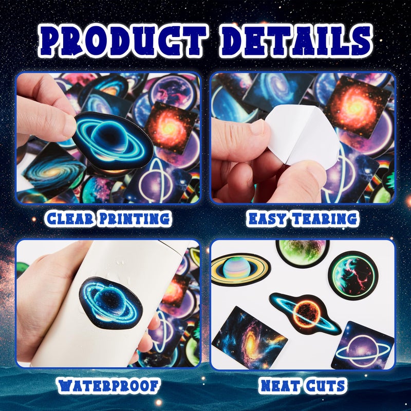 Robmoda Neon Planets Water Bottle Stickers for Kids, 70 PCS Vinyl Space Waterproof Decals for Laptop Phone Case, Solar System Decor for Adults Kids Girls Boys - Image 3