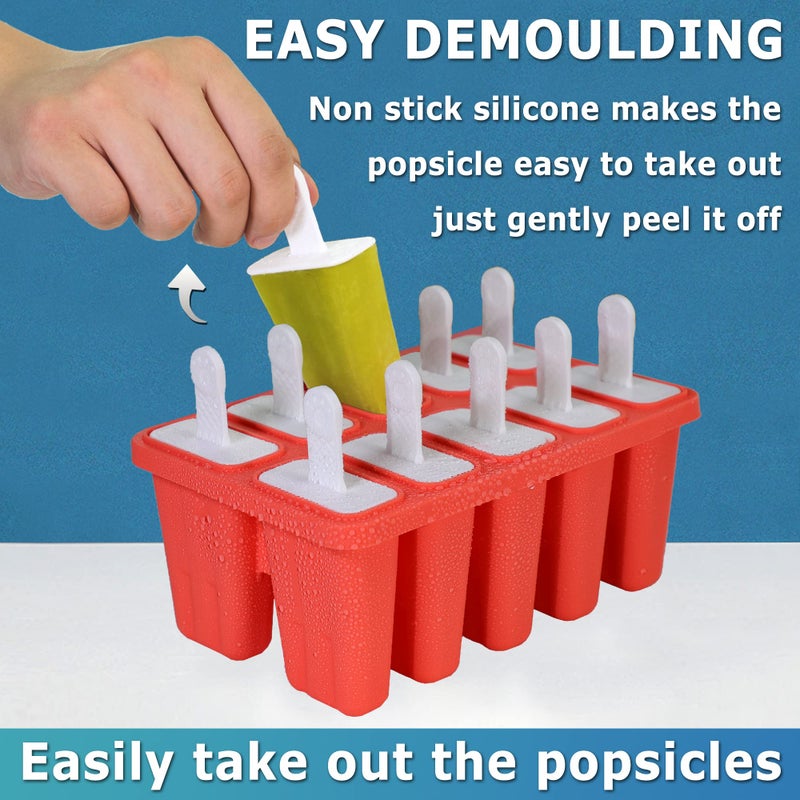 Choicy Silicone Popsicle Molds 10-cavity, DIY Ice Pop Mold for Kids Adult Teens, BPA Free Ice Cream Molds for Party Yogurt Juice Smoothies Sticks - Image 3