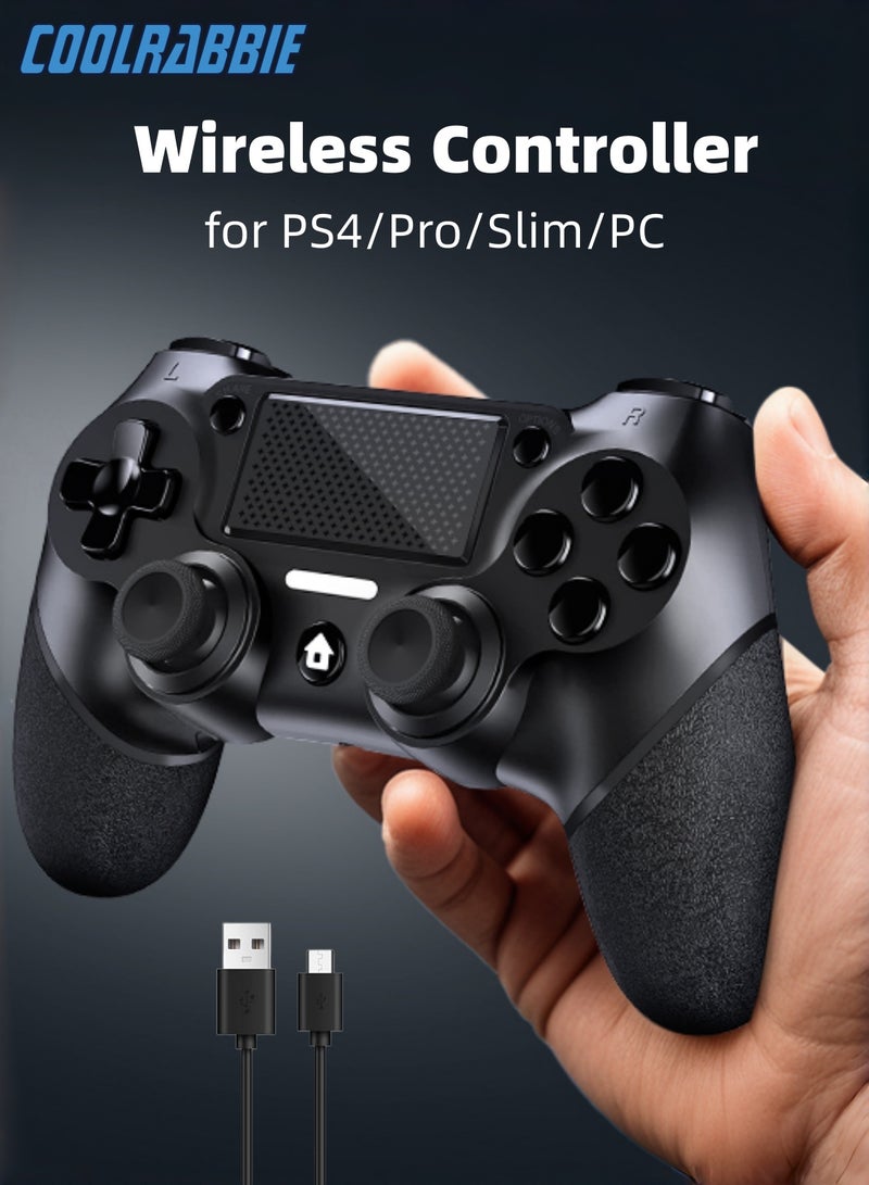 كول رابي وحدة تحكم ألعاب لاسلكية لجهاز بلاي ستيشن 4، متوافقة مع PS4/Pro/Slim/PC، مزودة بمقبض مانع للانزلاق من الجانبين وكابل USB-C، لون أسود - Image 1