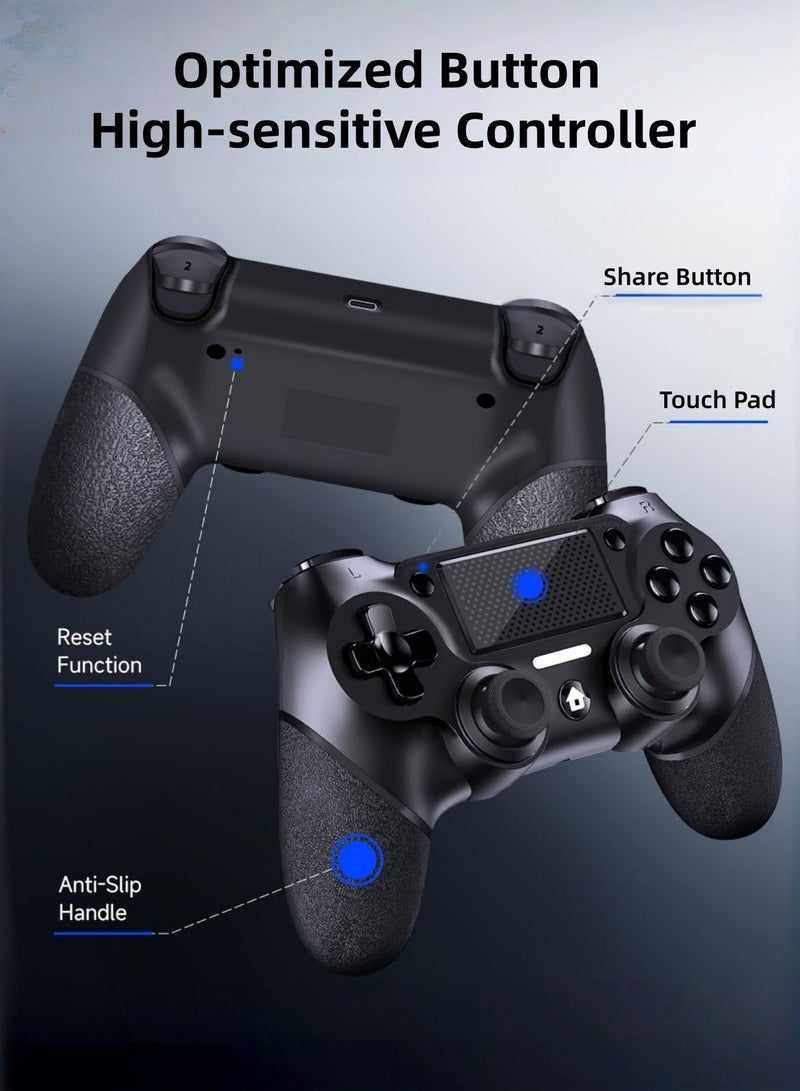 كول رابي وحدة تحكم ألعاب لاسلكية لجهاز بلاي ستيشن 4، متوافقة مع PS4/Pro/Slim/PC، مزودة بمقبض مانع للانزلاق من الجانبين وكابل USB-C، لون أسود - Image 4
