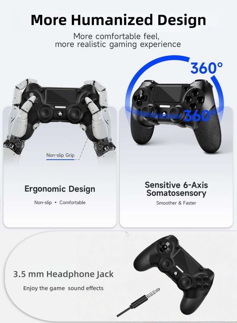 كول رابي وحدة تحكم ألعاب لاسلكية لجهاز بلاي ستيشن 4، متوافقة مع PS4/Pro/Slim/PC، مزودة بمقبض مانع للانزلاق من الجانبين وكابل USB-C، لون أسود - Image 5